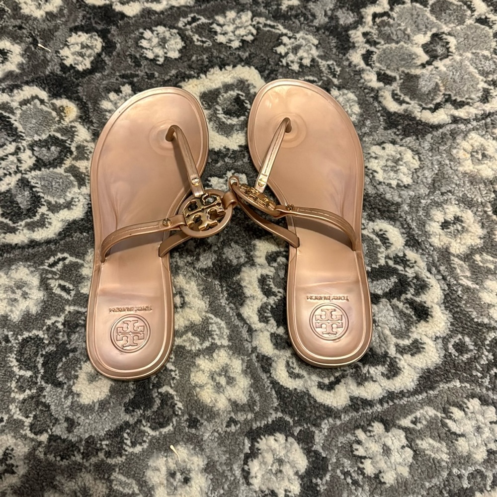 Black & Rose Gold Tory Burch Mini Miller Jelly Sandals
